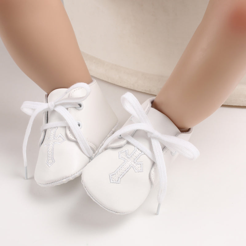 Baby Cotton Shoes Infant Soft-Sole Booties with Cross Embroidery for Newborns to 18 Months