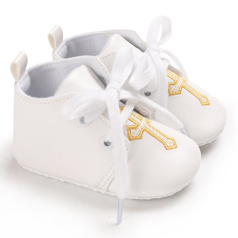 Baby Cotton Shoes Infant Soft-Sole Booties with Cross Embroidery for Newborns to 18 Months