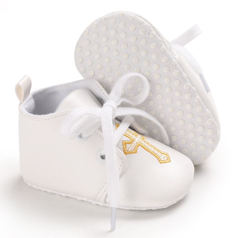 Baby Cotton Shoes Infant Soft-Sole Booties with Cross Embroidery for Newborns to 18 Months