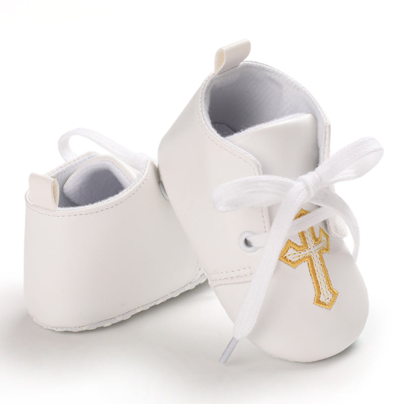 Baby Cotton Shoes Infant Soft-Sole Booties with Cross Embroidery for Newborns to 18 Months