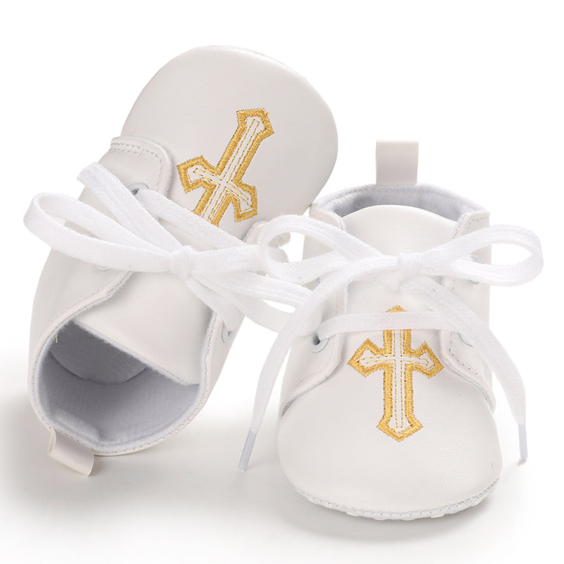 Baby Cotton Shoes Infant Soft-Sole Booties with Cross Embroidery for Newborns to 18 Months
