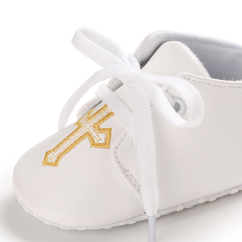 Baby Cotton Shoes Infant Soft-Sole Booties with Cross Embroidery for Newborns to 18 Months