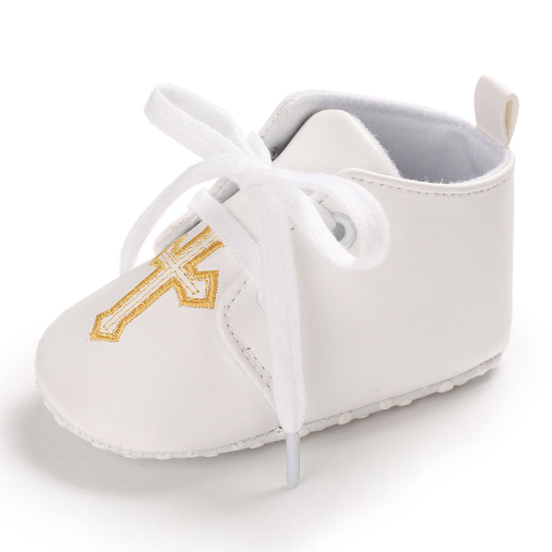 Baby Cotton Shoes Infant Soft-Sole Booties with Cross Embroidery for Newborns to 18 Months