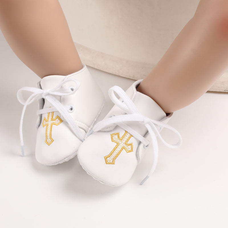 Baby Cotton Shoes Infant Soft-Sole Booties with Cross Embroidery for Newborns to 18 Months
